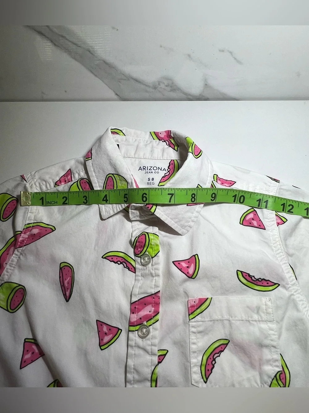 Arizona jeans co button down boys shirt  White with pink watermelon 🍉 slices and